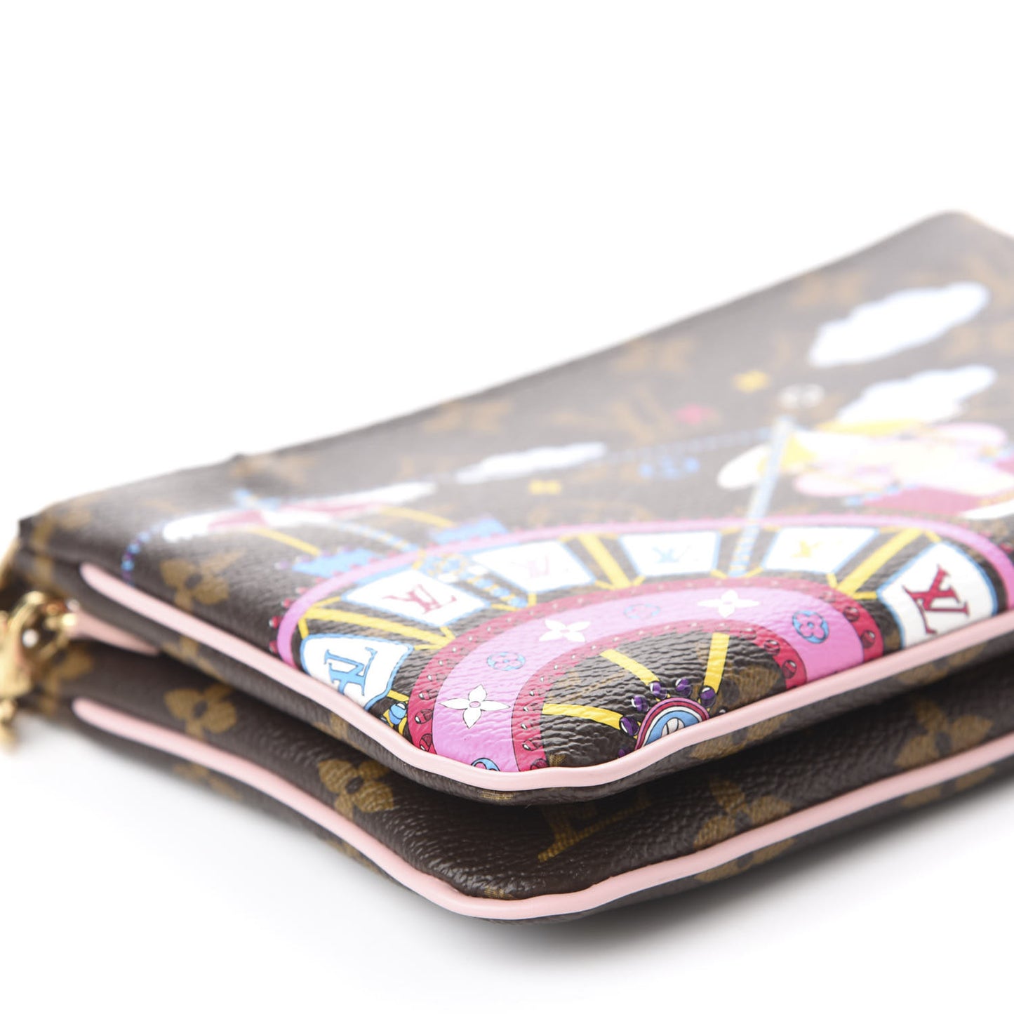 Monogram 2020 Christmas Animation Big Wheel Double Zip Pochette Rose Ballerine
