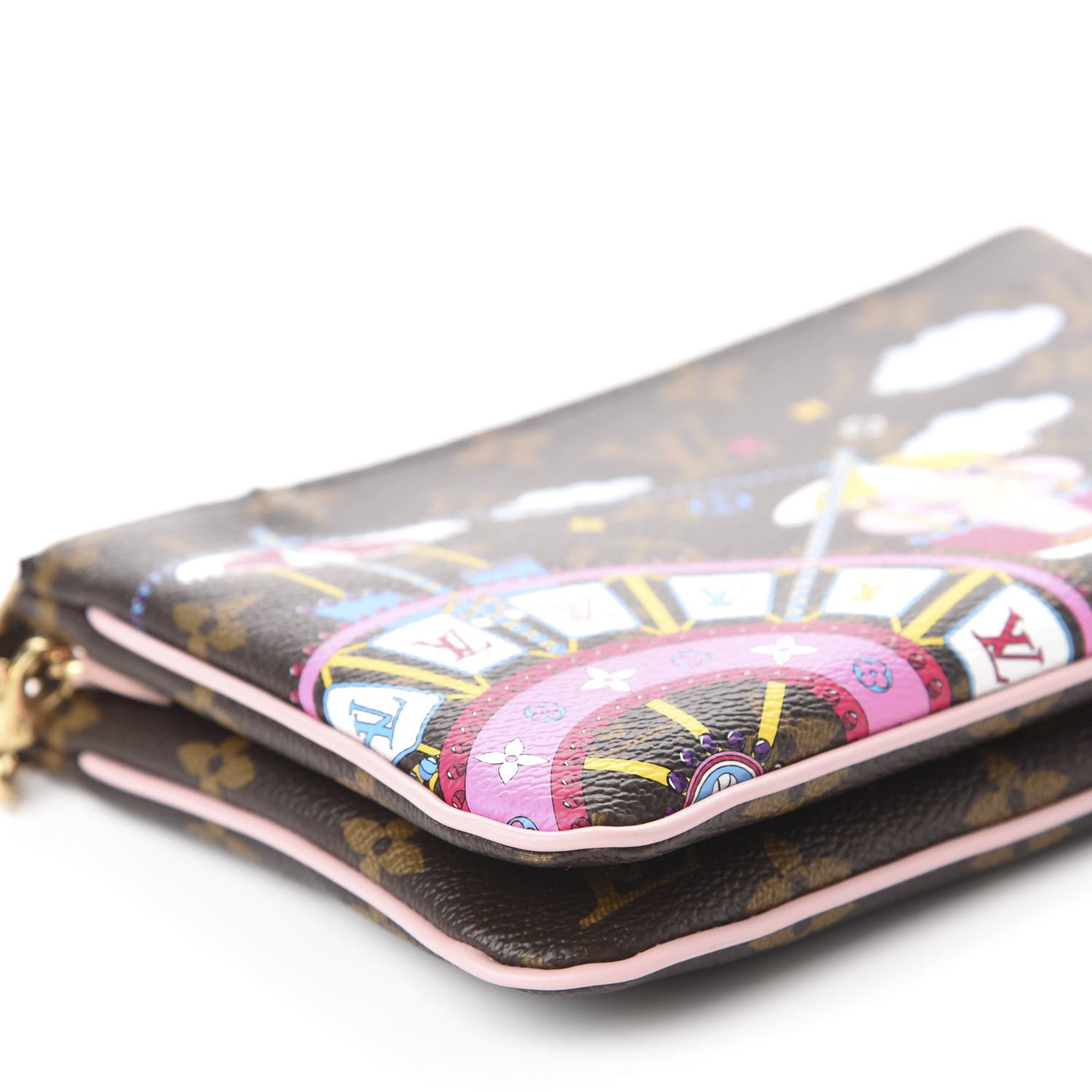 Louis Vuitton Monogram 2020 Christmas Animation Big Wheel Double Zip Pochette Rose Ballerine 6 of 10