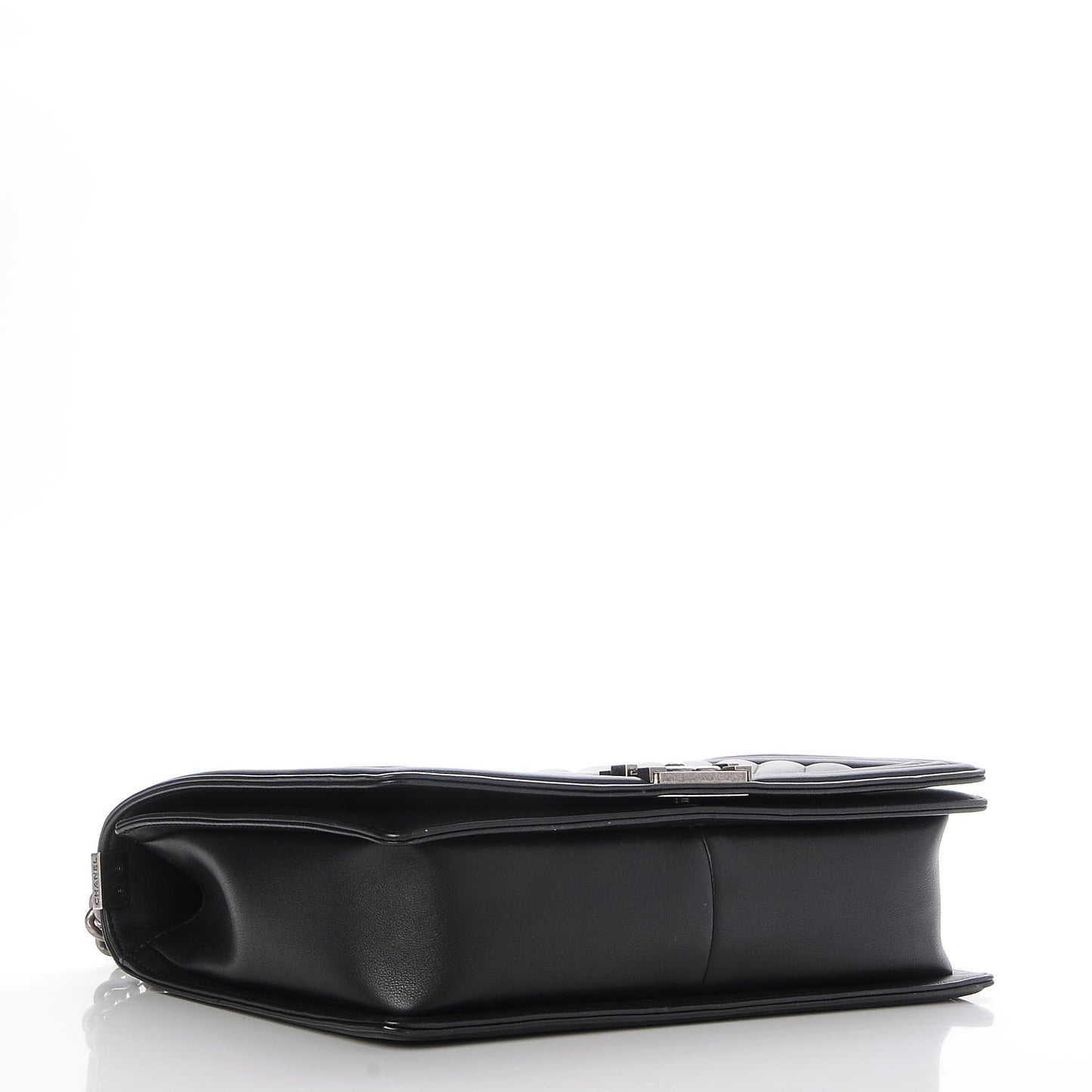 Calfskin Chevron Quilted Large Boy Flap Black