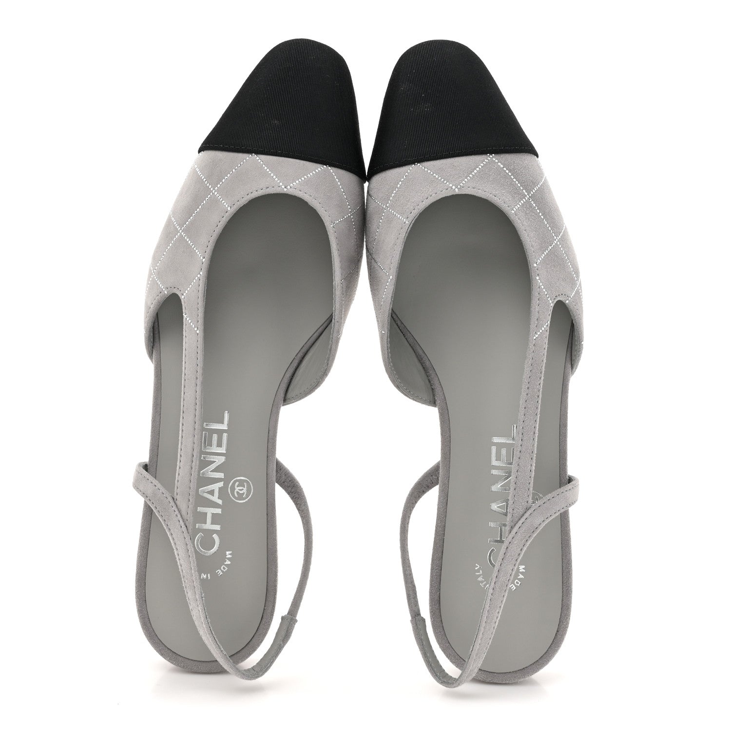 Chanel Suede Crystal Grosgrain Cap Toe CC Slingback Flats 36.5 Gray Silver Black 2 of 10