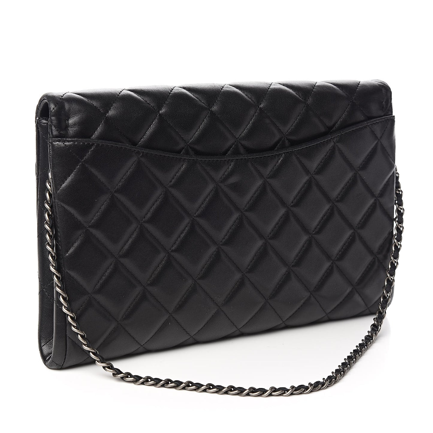 Lambskin Quilted Clutch With Chain Flap Black