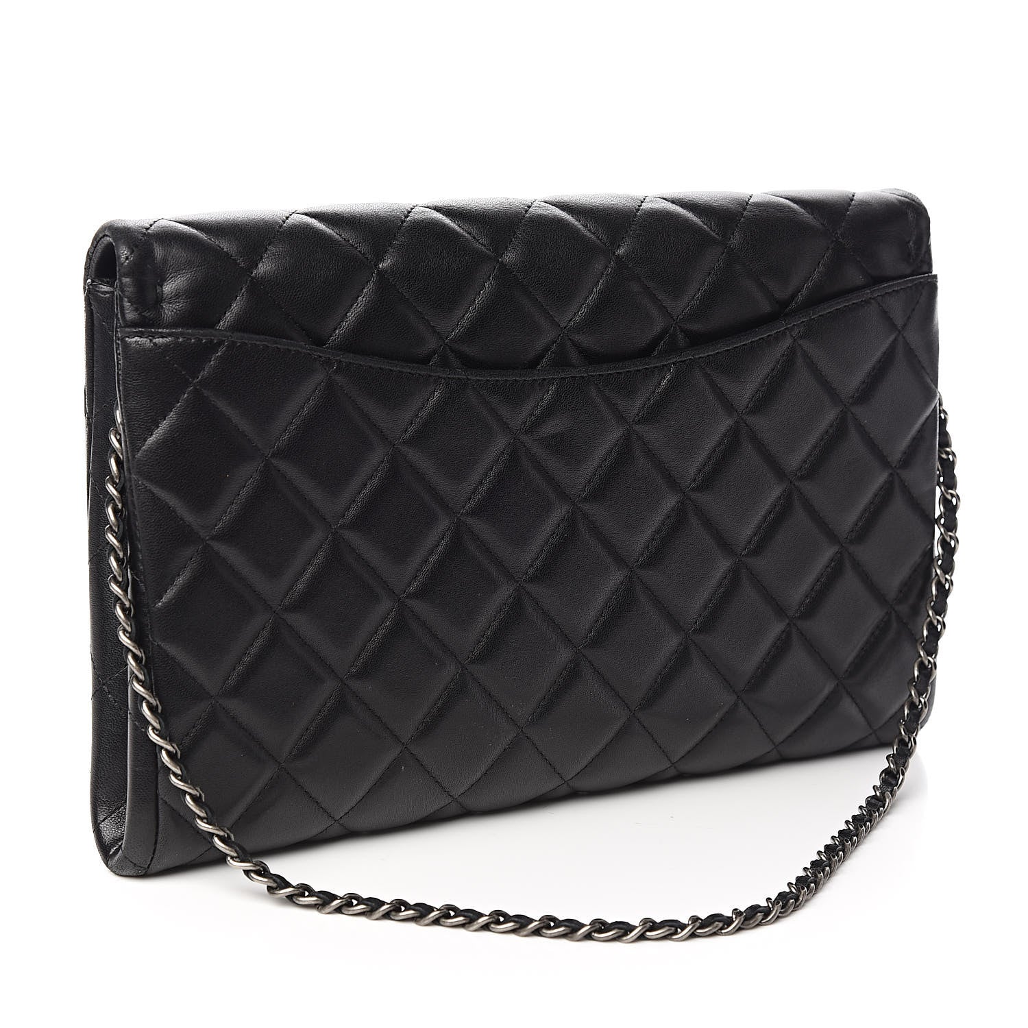Chanel Lambskin Quilted Clutch With Chain Flap Black 3 of 13