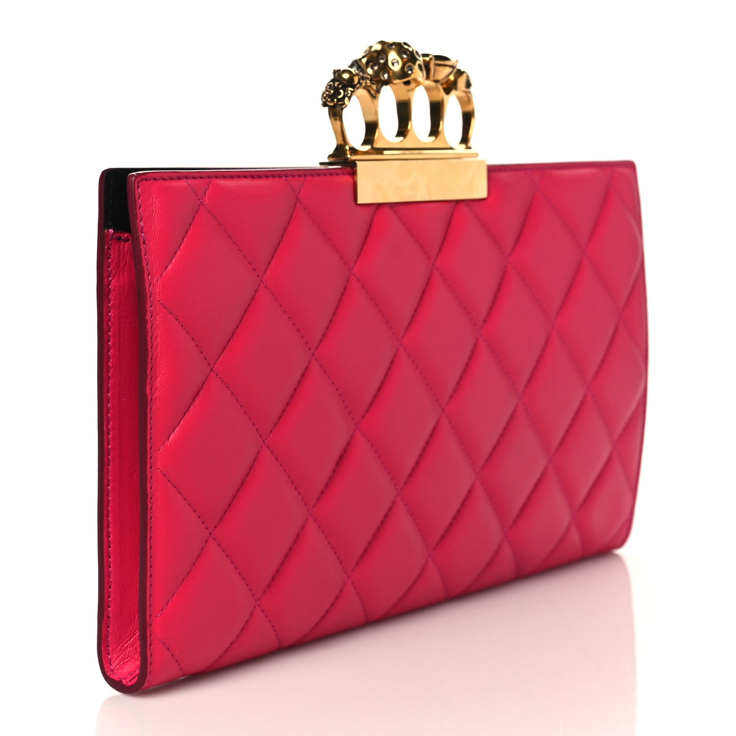 Nappa Quilted Knuckle Flat Clutch Orchid Pink