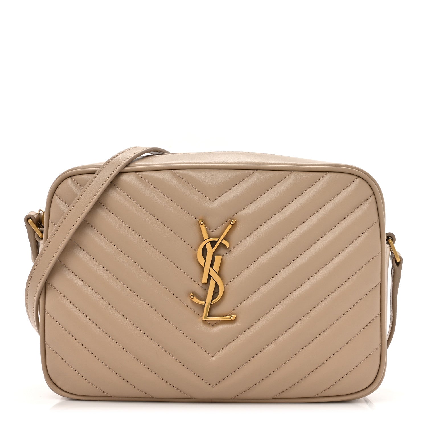 Saint Laurent Calfskin Matelasse Monogram Lou Camera Bag Dark Beige 1 of 12