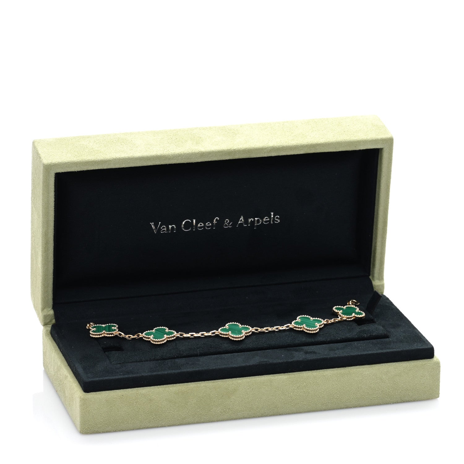 Van Cleef & Arpels 18K Yellow Gold Malachite 5 Motifs Vintage Alhambra Bracelet 4 of 4