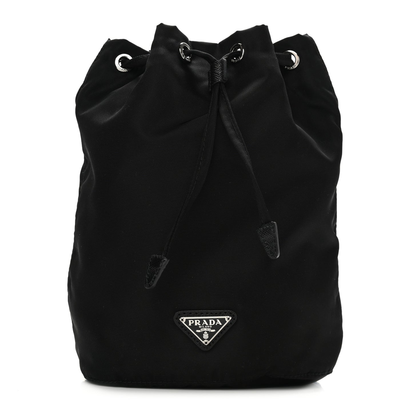 Saffiano Tessuto Nylon Vela Bucket Wristlet Black