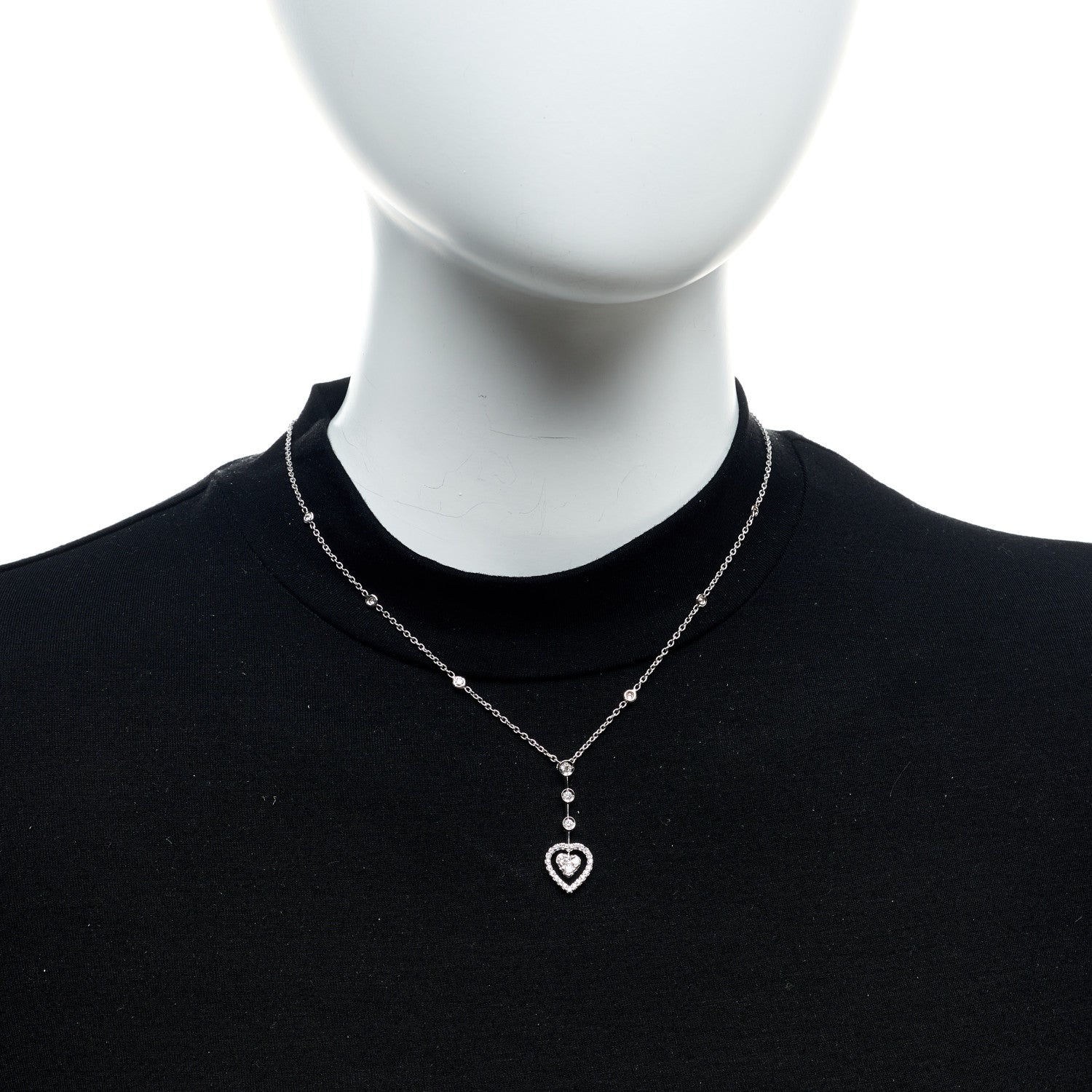 Roberto Coin 18K White Gold Diamond Open Heart Drop Pendant Necklace 2 of 5