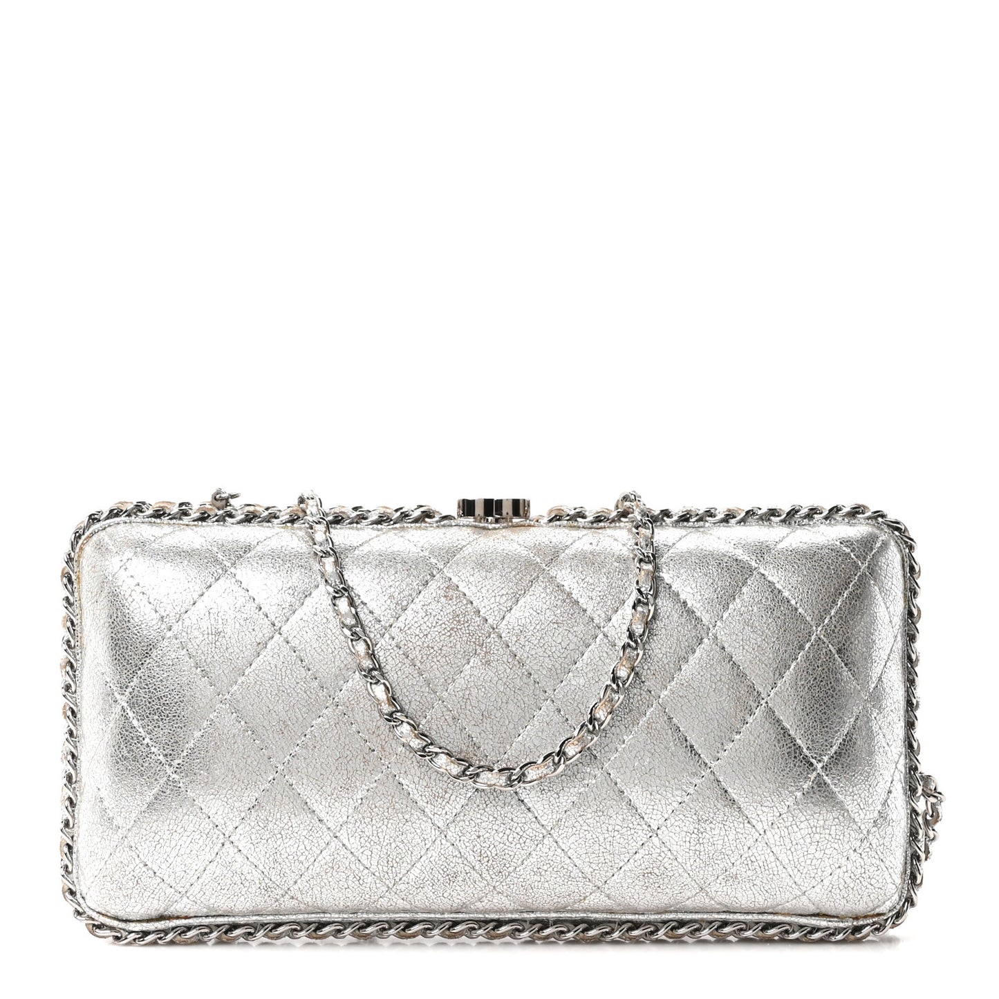 Metallic Lambskin Small Chain Around Clutch Silver
