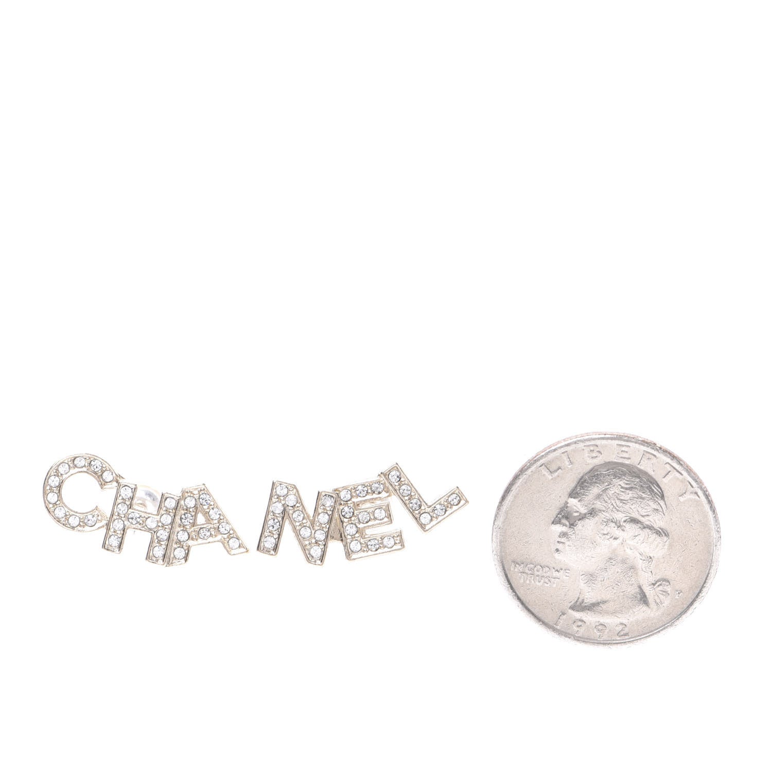 Chanel Crystal Pearl Signature Stud Earrings Gold 2 of 5