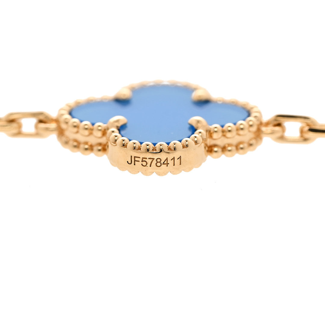 18K Yellow Gold Blue Agate 10 Motifs Vintage Alhambra Necklace