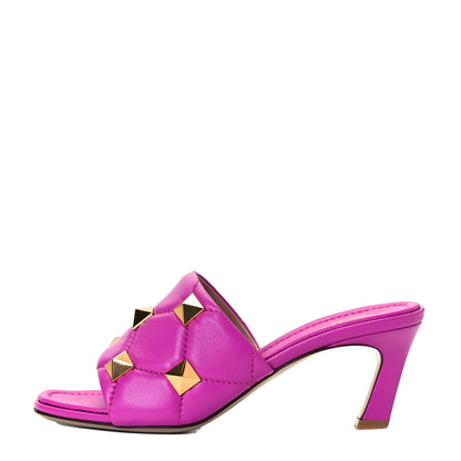 Valentino Garavani Nappa Quilted Roman Stud 65mm Slide Sandals 37.5 Radiant Orchid 1 of 9