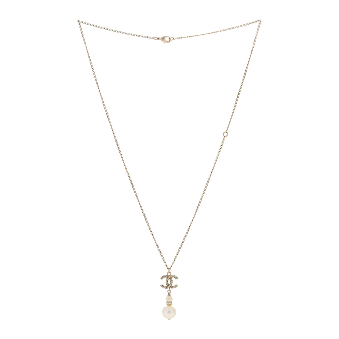 Crystal Pearl Twisted CC Drop Necklace Gold