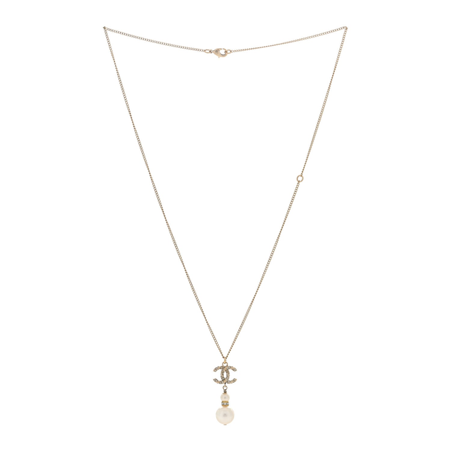 Chanel Crystal Pearl Twisted CC Drop Necklace Gold 2 of 3