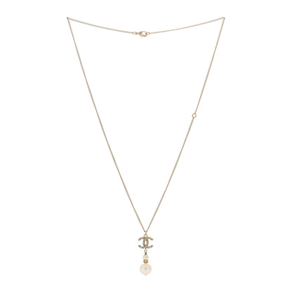 Chanel Crystal Pearl Twisted CC Drop Necklace Gold 2 of 3
