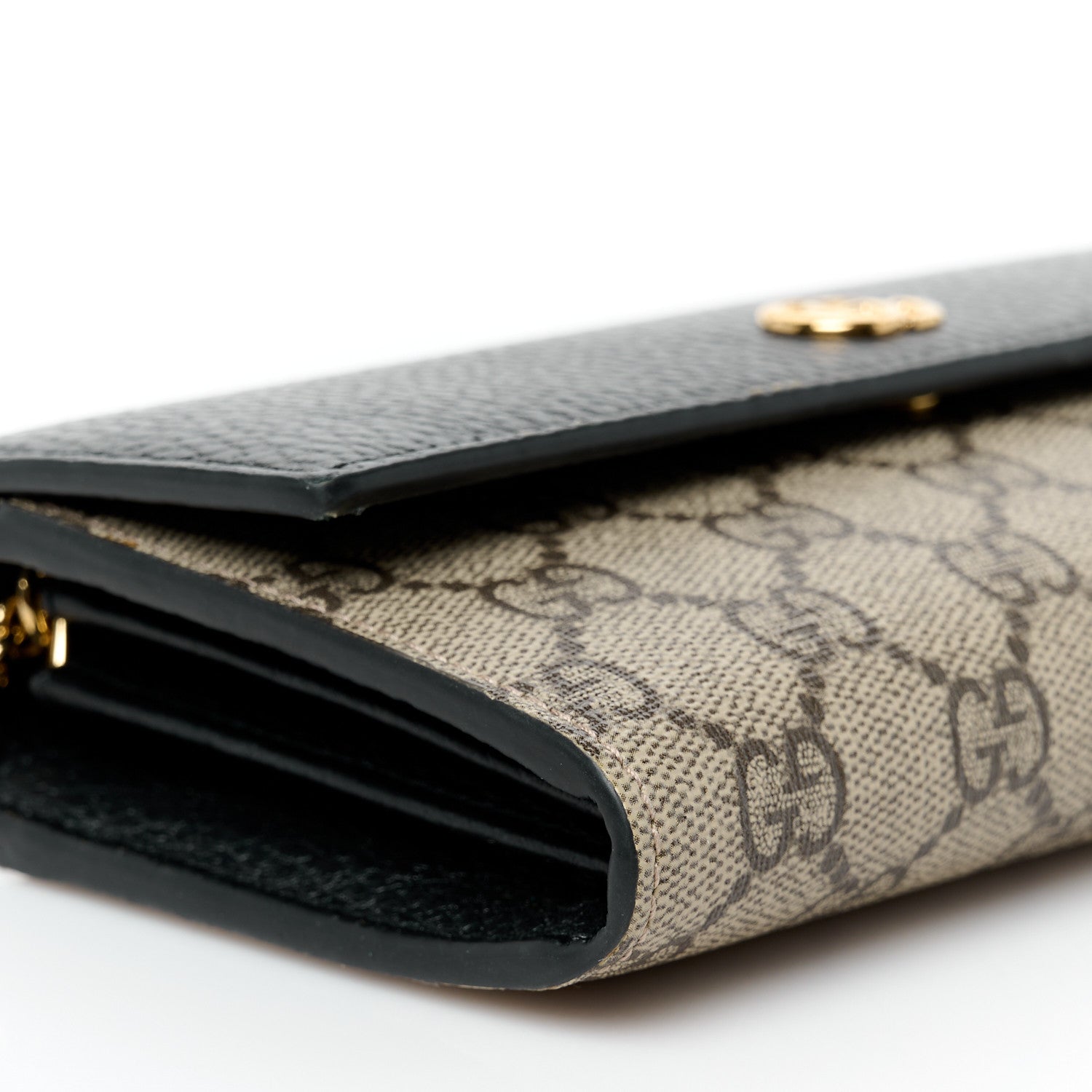 Gucci Dollar Calfskin GG Supreme Monogram Petite GG Marmont Wallet Chain Bag Black Beige Ebony 9 of 10