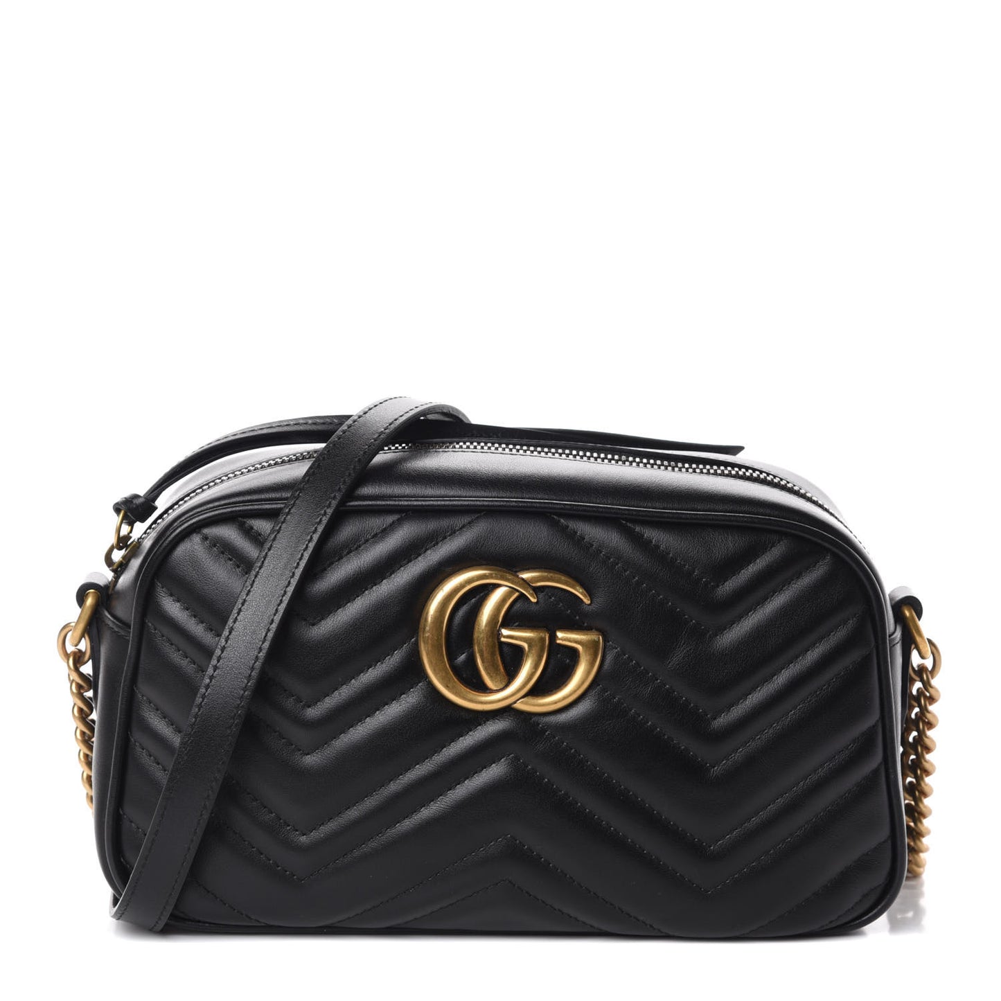 Calfskin Matelasse Small GG Marmont Chain Shoulder Bag Black