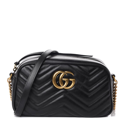 Gucci Calfskin Matelasse Small GG Marmont Chain Shoulder Bag Black 1 of 9
