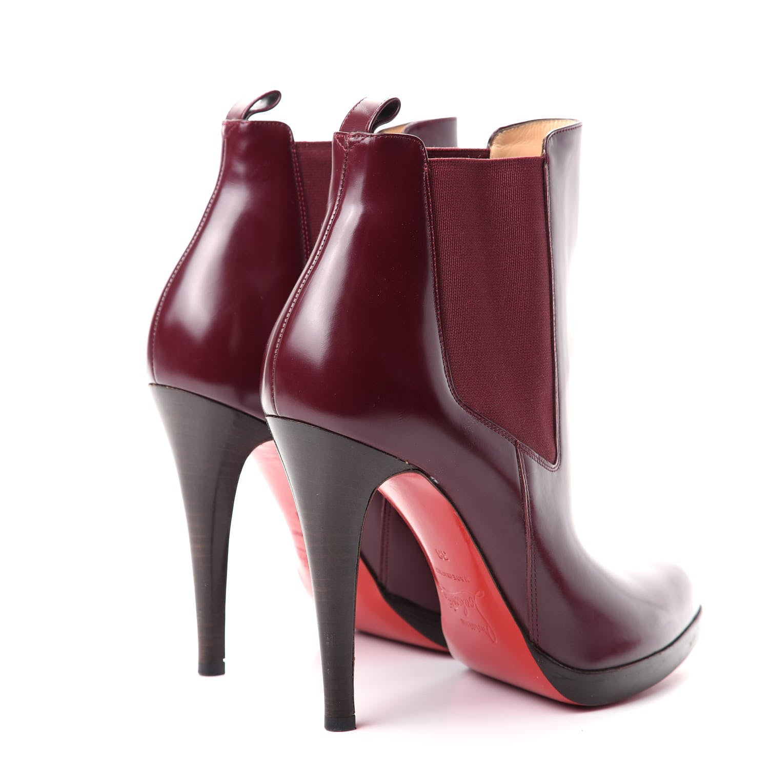 Christian Louboutin Shiny Nappa Ankle Boots 38 Burgundy 4 of 9