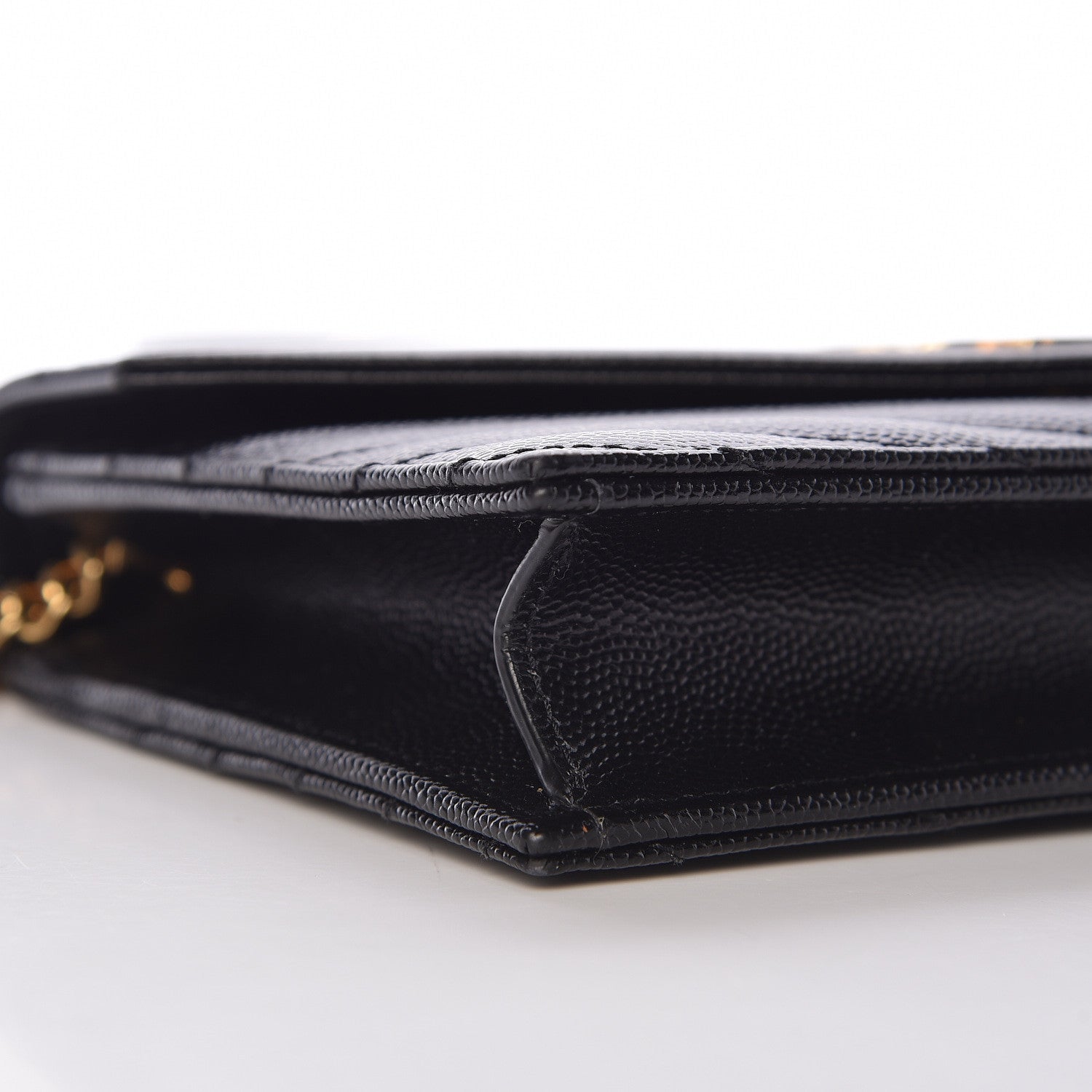Saint Laurent Grain De Poudre Matelasse Chevron Monogram Envelope Chain Wallet Black 6 of 10