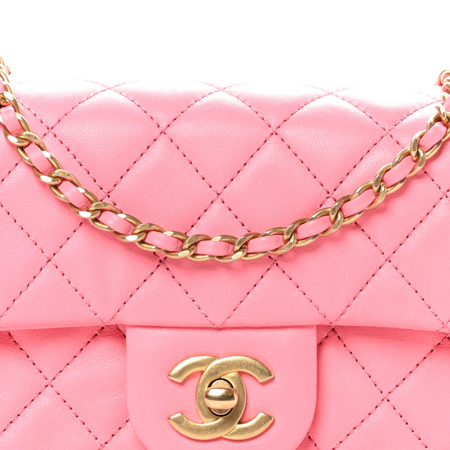 Lambskin Quilted Mini Rectangular Pearl Crush Flap Pink