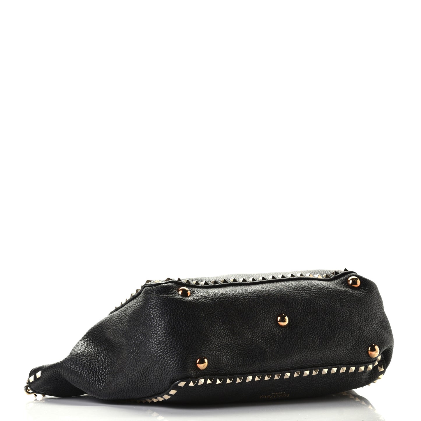 Pebbled Calfskin Medium Rockstud Tote Black
