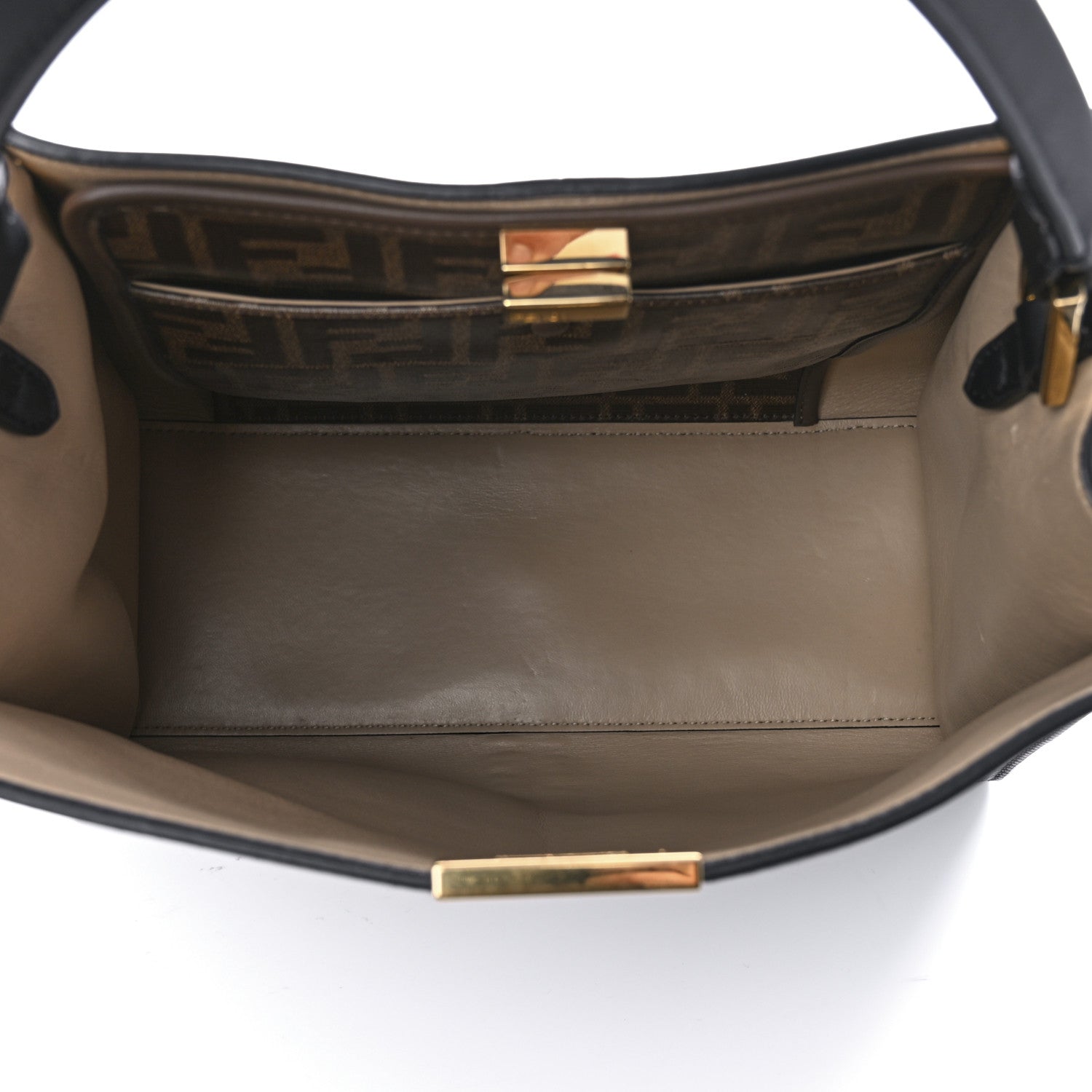 Fendi Vitello Seta Glazed Fabric FF 1974 Medium Peekaboo X-Lite Black Mogano Panna 5 of 11