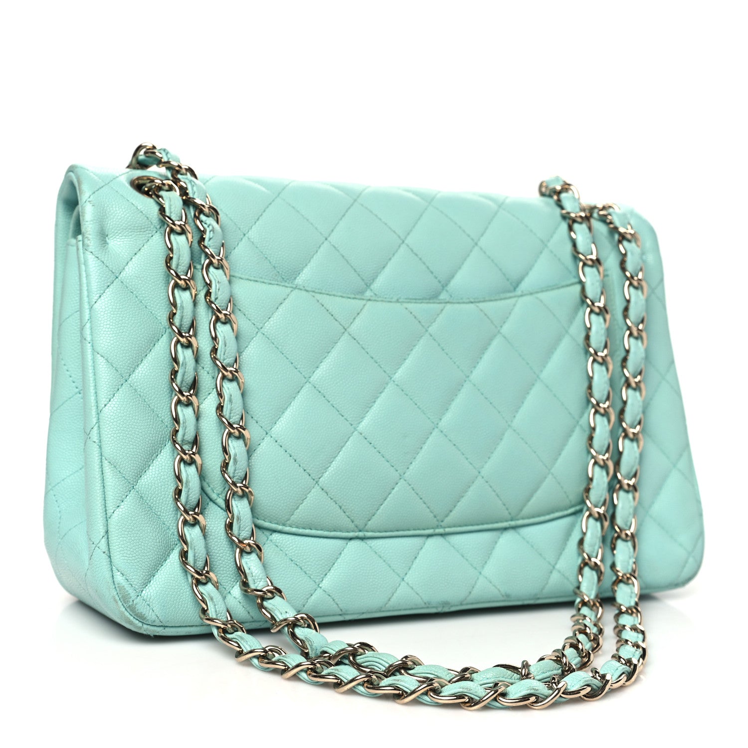 Chanel Caviar Quilted Jumbo Double Flap Light Green 3 of 16