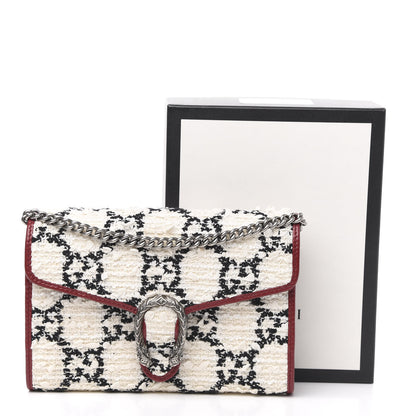 Gucci Tweed GG Monogram Mini Dionysus Chain Wallet White Black Romantic Cherry 10 of 10