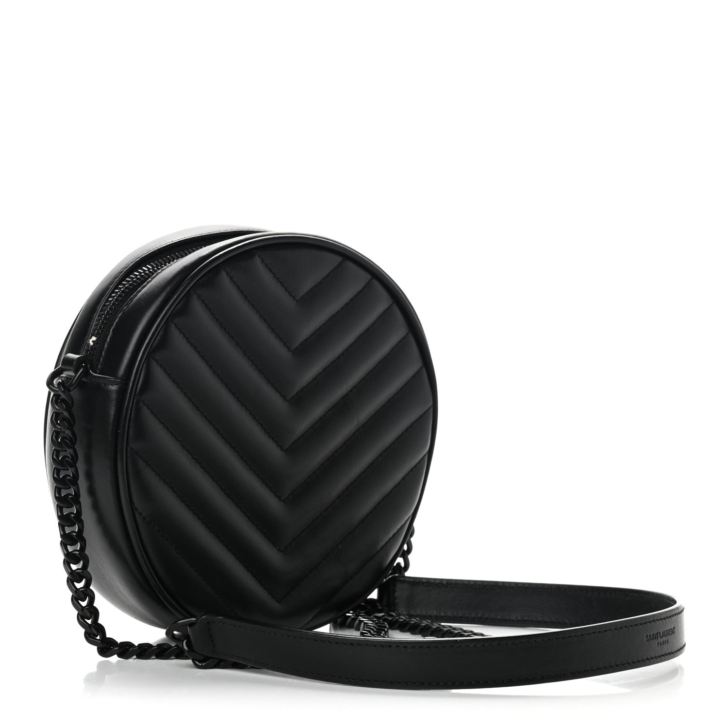Saint Laurent Calfskin Matelasse Chevron Round Vinyle Camera Bag Black 3 of 9