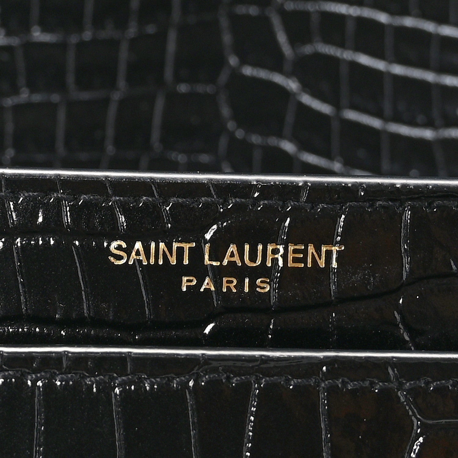 Saint Laurent Calfskin Crocodile Embossed Medium Monogram Sunset Black 7 of 11