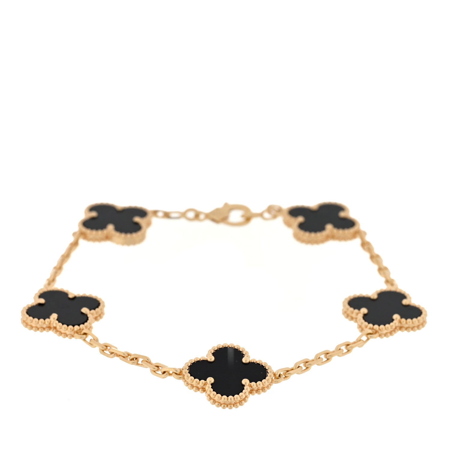 Van Cleef & Arpels 18K Yellow Gold Black Onyx 5 Motifs Vintage Alhambra Bracelet 1 of 3
