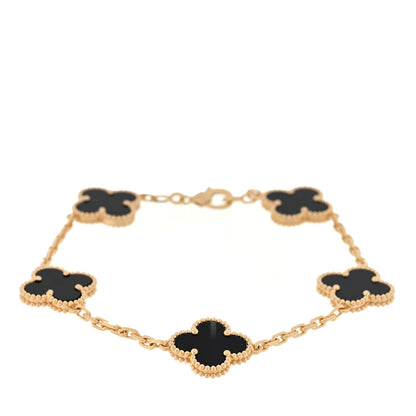 Van Cleef & Arpels 18K Yellow Gold Black Onyx 5 Motifs Vintage Alhambra Bracelet 1 of 3