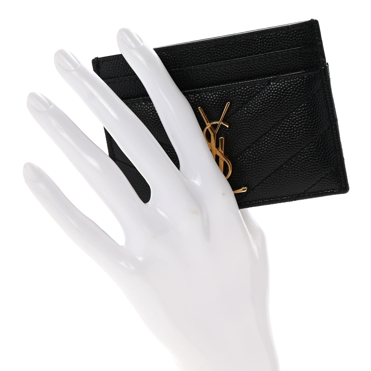 Saint Laurent Grain De Poudre Matelasse Chevron Monogram Credit Card Case Black 2 of 9