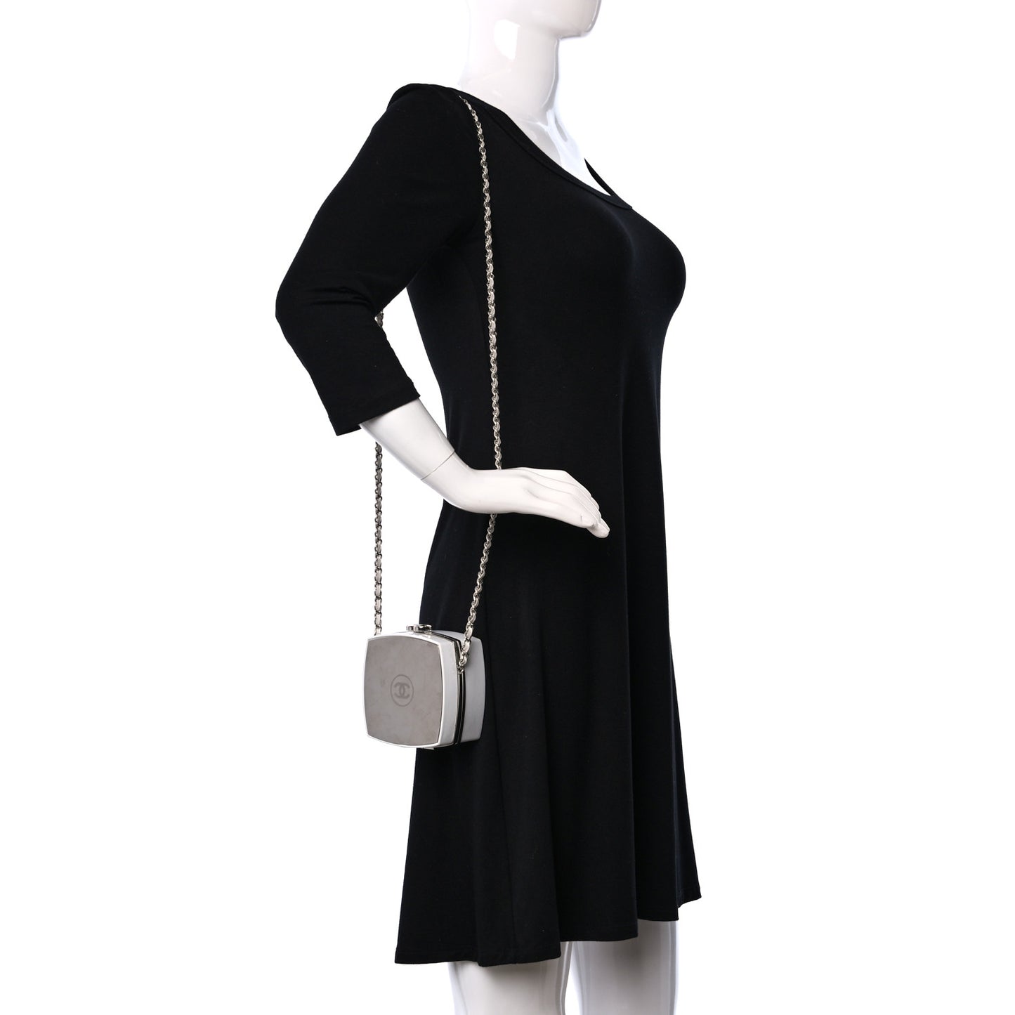 Patent Goatskin Quilted Make-Up Box Clutch With Chain White