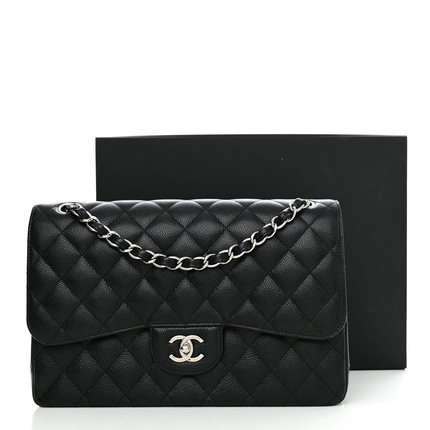Caviar Quilted Jumbo Double Flap Black