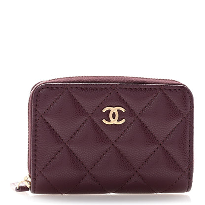 Chanel Caviar Quilted Zip Around Coin Purse Dark Burgundy 1 of 10