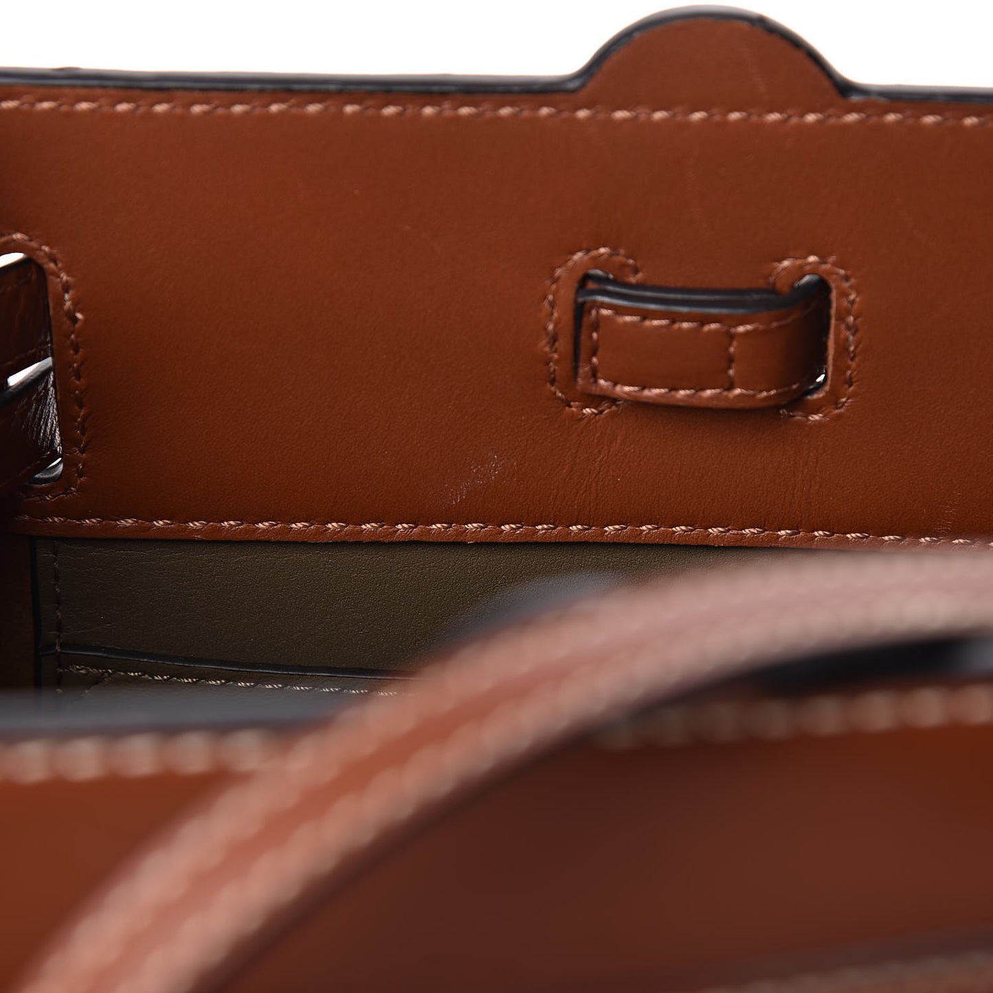 Calfskin Linen Mini Lazo Tote Khaki Green