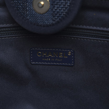 Chanel Mixed Fibers Striped Medium Deauville Tote Navy Blue 6 of 10