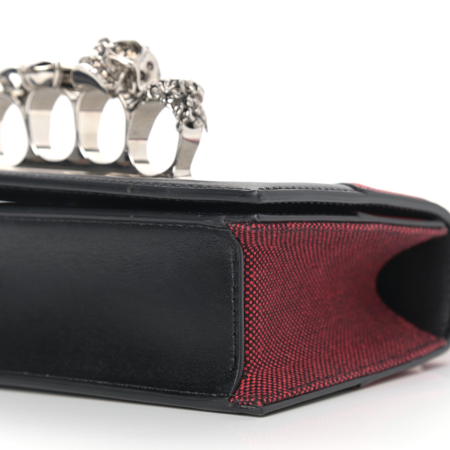 Alexander McQueen Soft Calfskin Woven Jeweled Knuckle Satchel Red Black 9 of 9