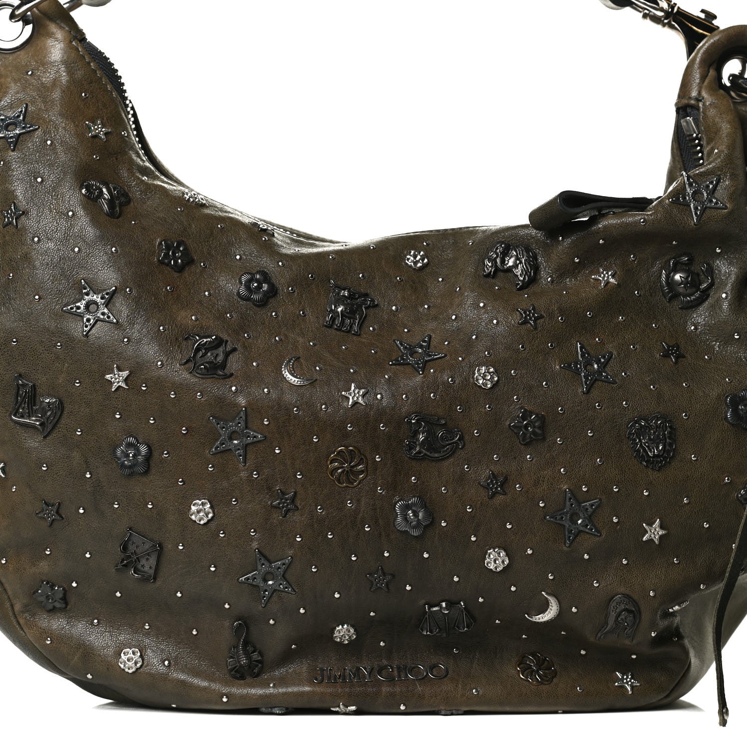 Jimmy Choo Calfskin Studded Sky Hobo Dark Green 8 of 16