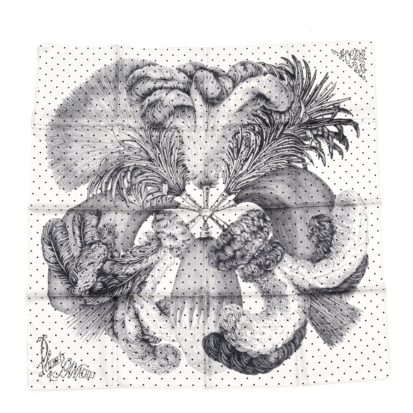 Silk Plumets Et Panaches Scarf 90 White Black Anthracite