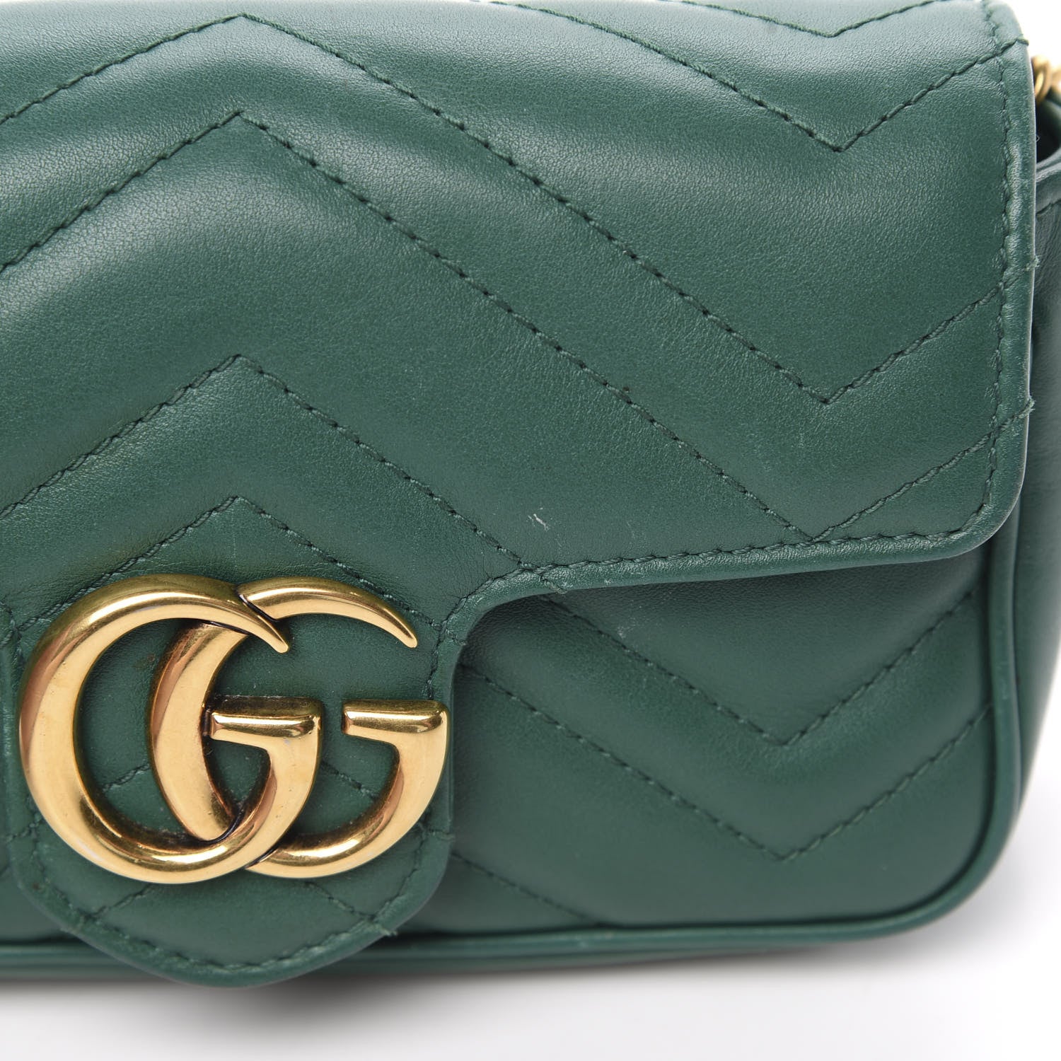 Gucci Calfskin Matelasse Super Mini GG Marmont Shoulder Bag Emerald Green 16 of 18