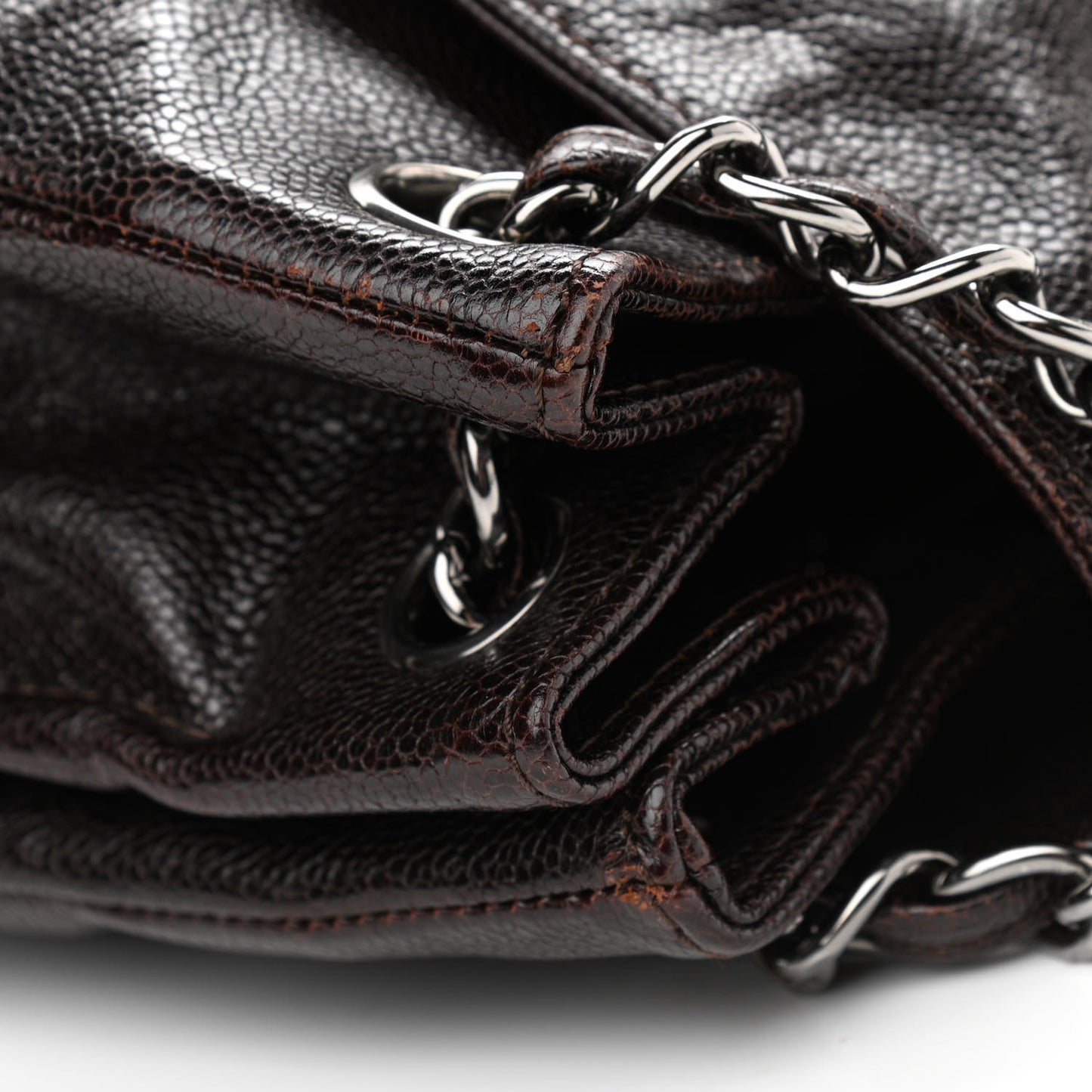 Glazed Caviar Pocket In The City Tote Dark Brown