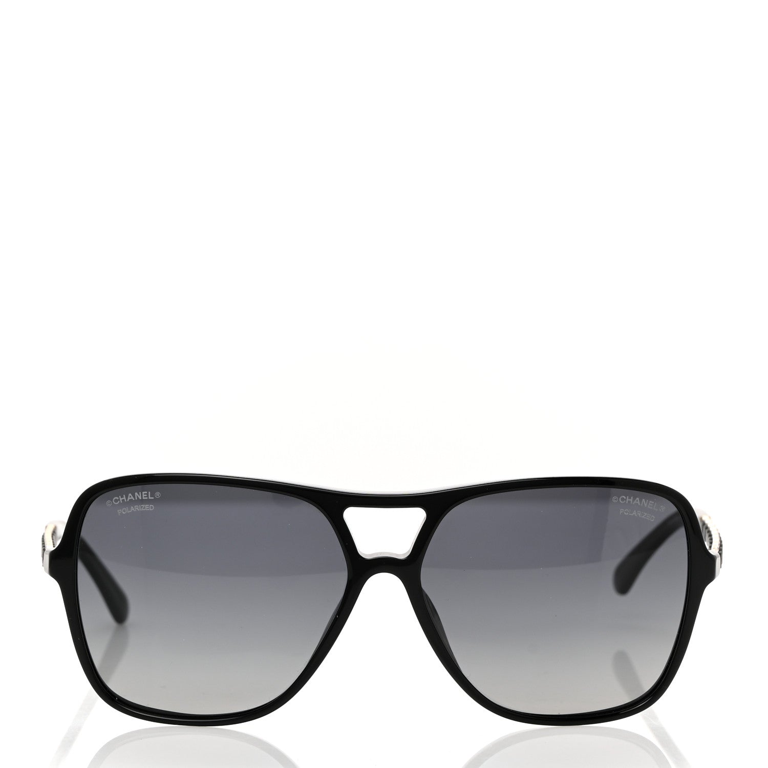 Chanel Metal Calfskin Polarized CC Chain Pilot Sunglasses 5439-Q-A Black 2 of 8