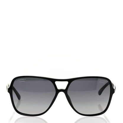 Chanel Metal Calfskin Polarized CC Chain Pilot Sunglasses 5439-Q-A Black 2 of 8