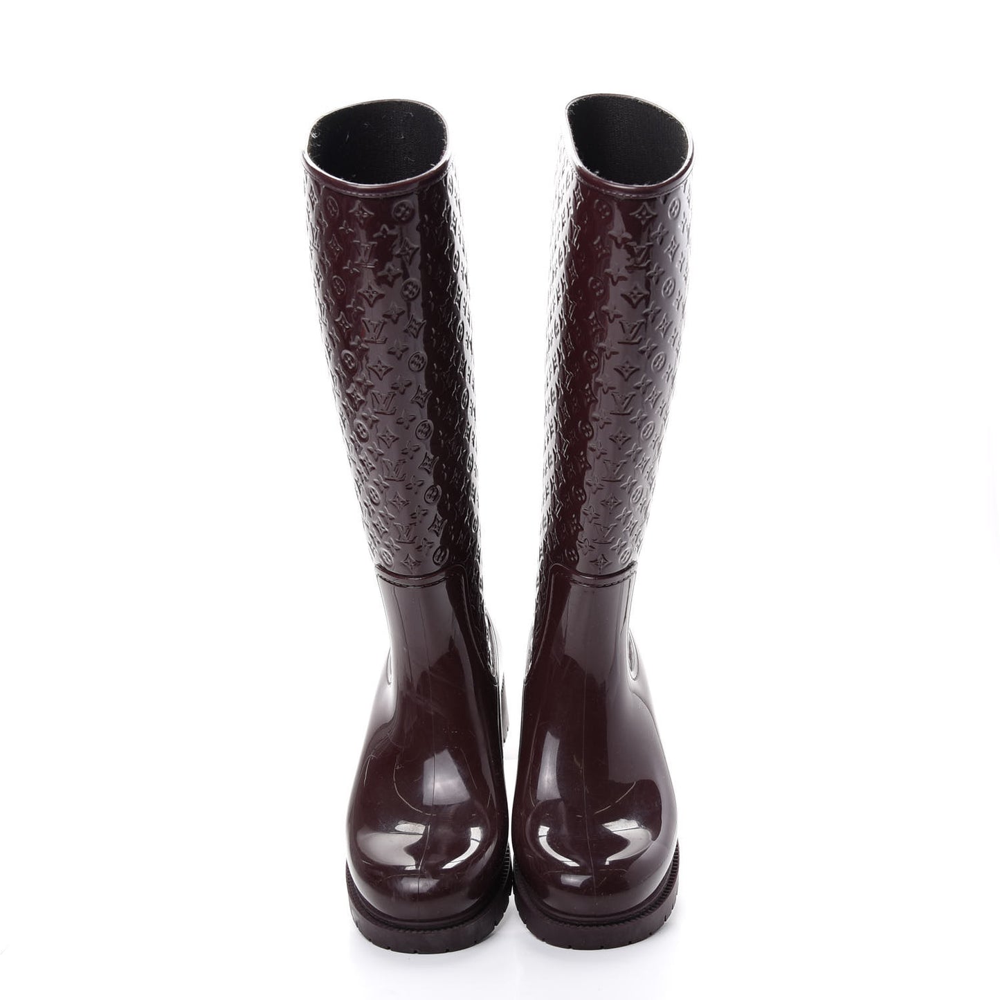 Rubber Embossed Monogram Splash Rain Boots 38 Burgundy