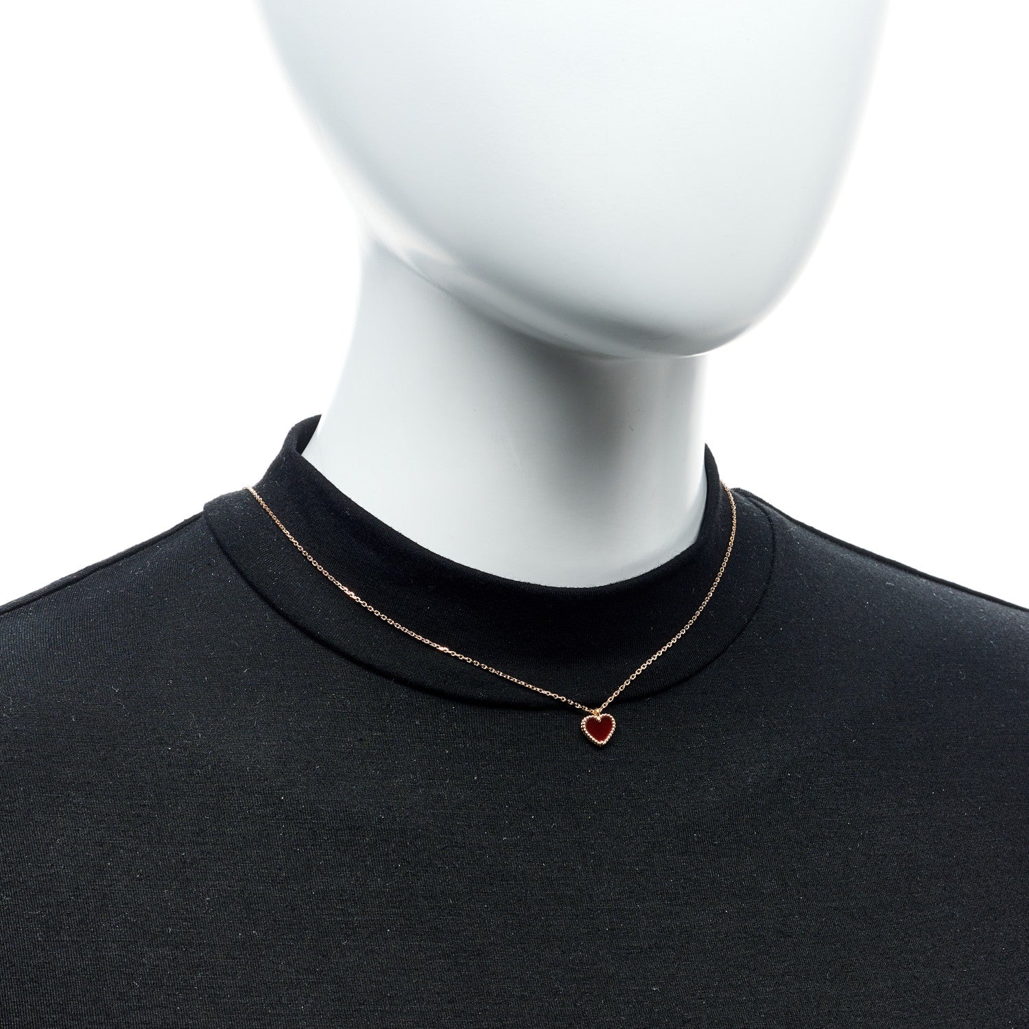 Van Cleef & Arpels 18k Rose Gold Carnelian Sweet Alhambra Heart Pendant Necklace 6 of 6