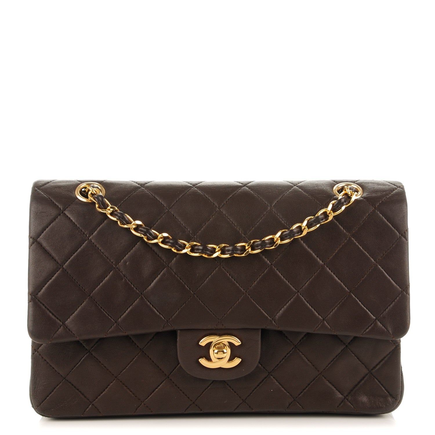 Chanel Lambskin Quilted Medium Double Flap Dark Brown 12 of 22