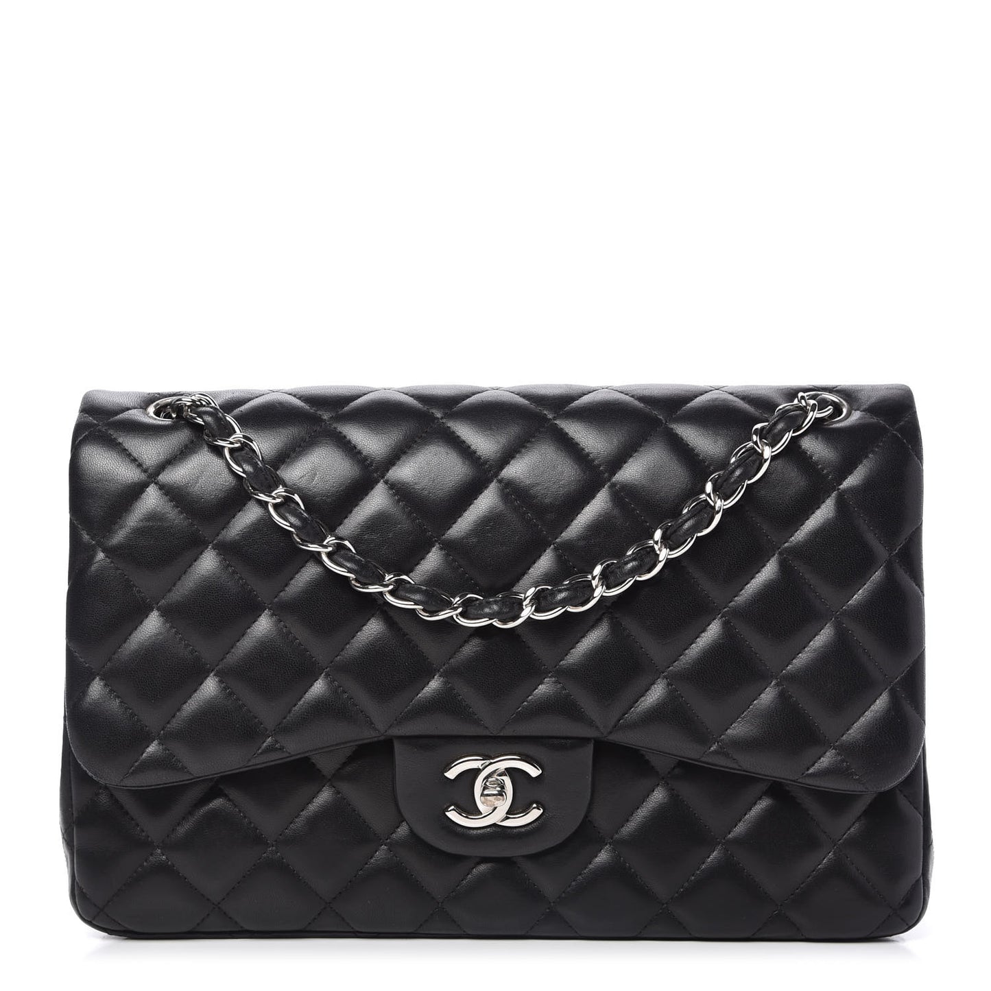 Lambskin Quilted Jumbo Double Flap Black