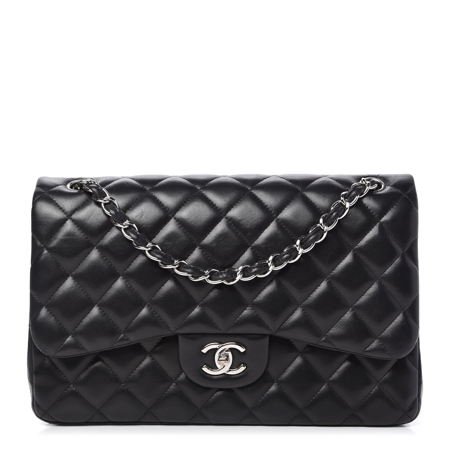Chanel Lambskin Quilted Jumbo Double Flap Black 1 of 12